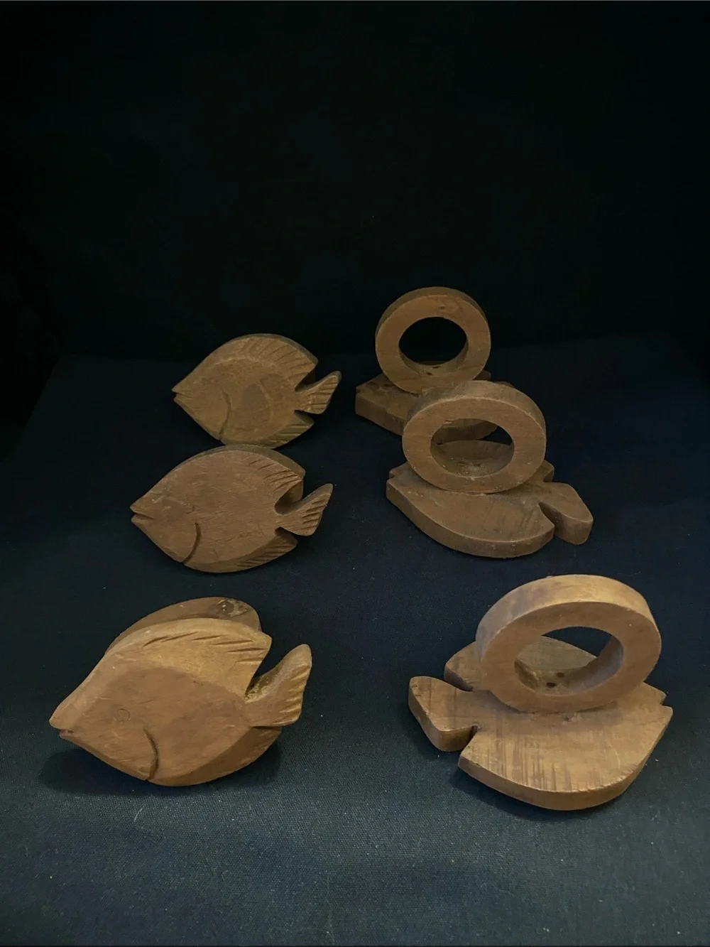 Pier 1 Wooden Fish Tropical Napkin Ring Holders Set of 6